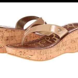 Sam Edelman Romy Nude Patent Minimal Platform Thong Wedge Sandals Women's Size 9
